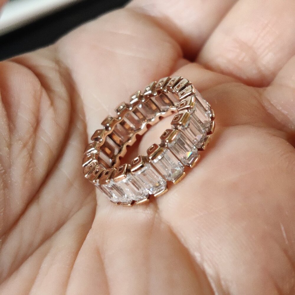 PAJ Emerald Cut Baguette CZs Eternity Band Ring 925 S.S.